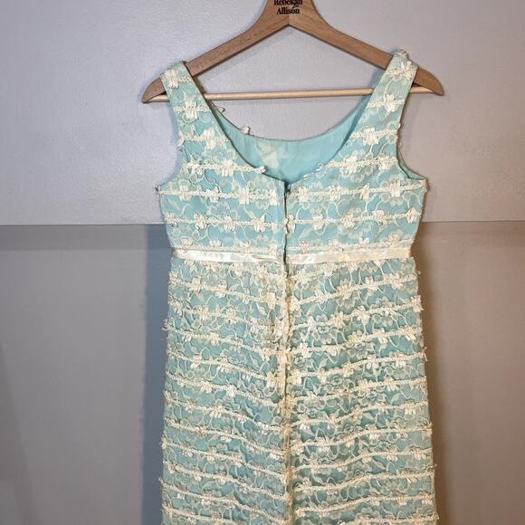 Vintage Handmade Regency Style Floral Lace Blue A-Line Dress SZ S | Bridgerton - Picture 10 of 14